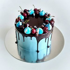 سفارش کیک تولد تم آبی شکلاتی
