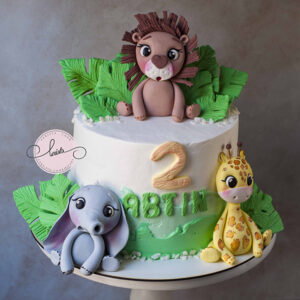 DSfffffC0012 copy 300x300 - کیک پسرانه حیوانات جنگل (شیر زرافه فیل) خامه ای